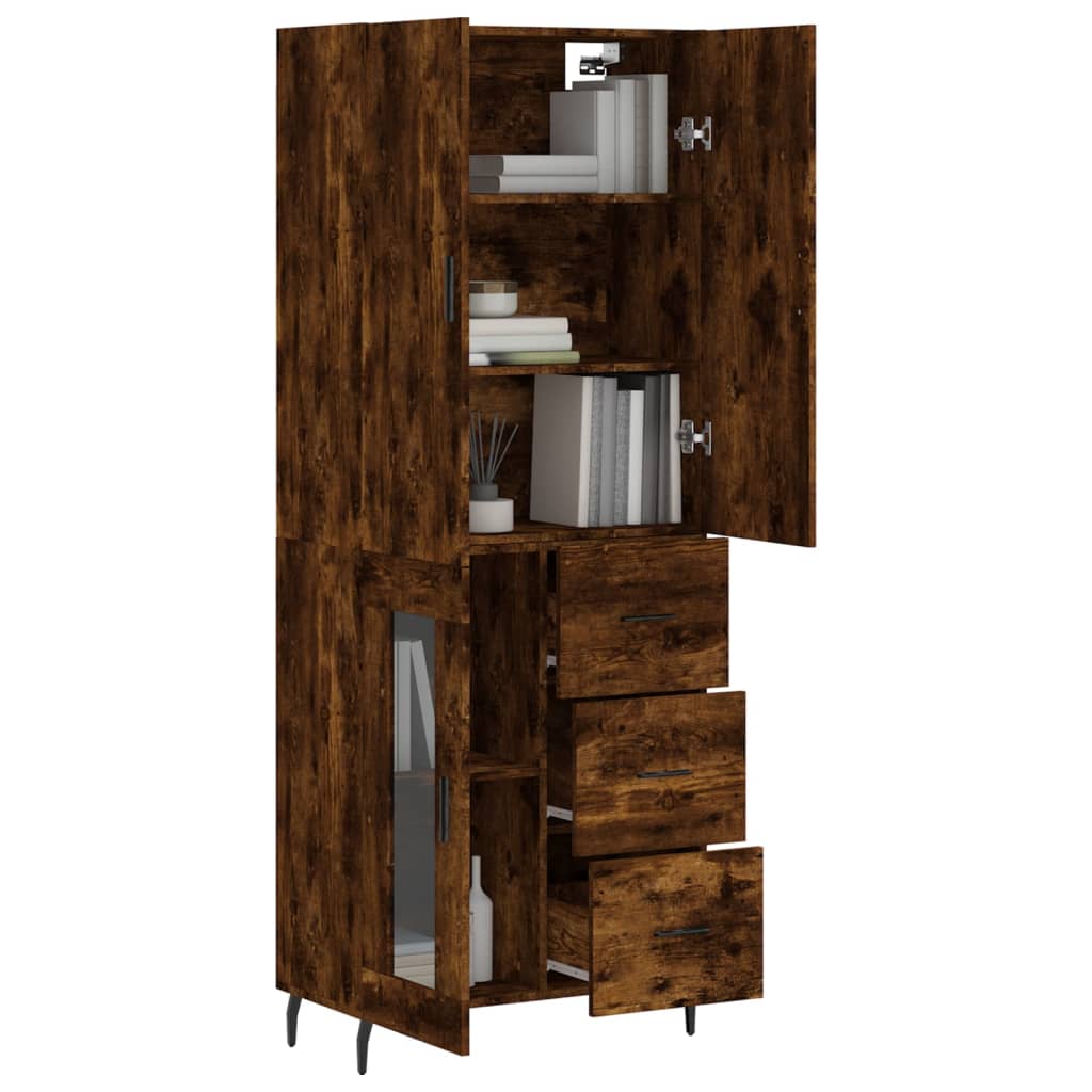 Highboard røkt eik 69,5x34x180 cm konstruert tre