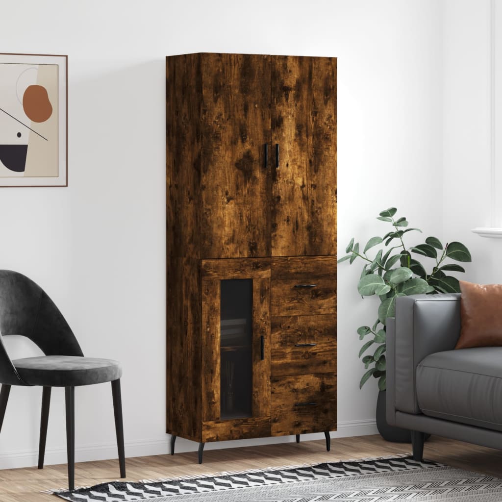 Highboard røkt eik 69,5x34x180 cm konstruert tre