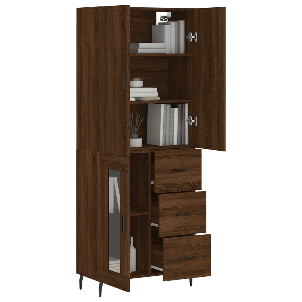 Highboard brun eik 69,5x34x180 cm konstruert tre