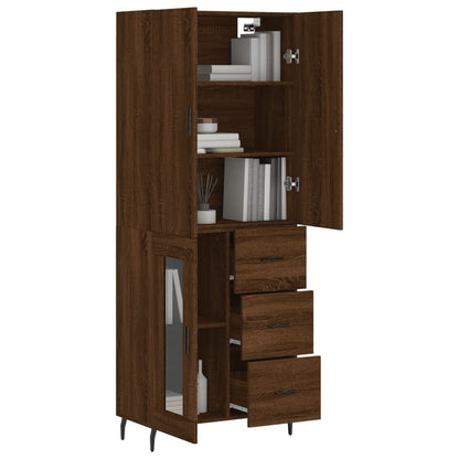 Highboard brun eik 69,5x34x180 cm konstruert tre
