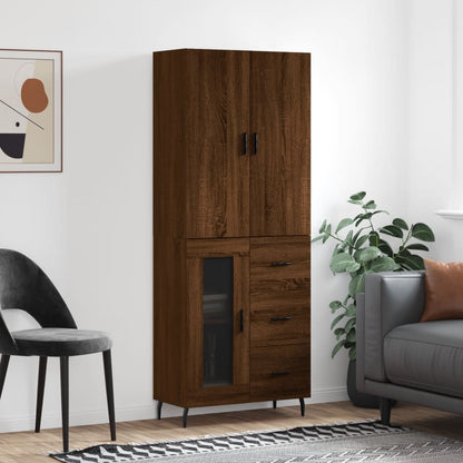 Highboard brun eik 69,5x34x180 cm konstruert tre