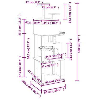 Kattemøbel Kloretre med sisalstolper mørkegrå 180 cm