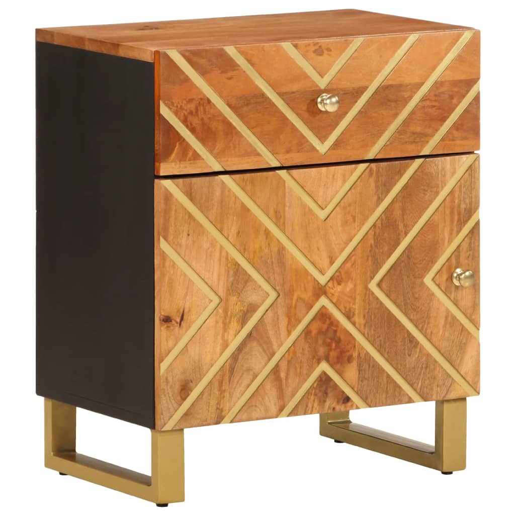 Nattbord Sengbord Tre heltre mangotre Brun og Svart 50x33x60 cm