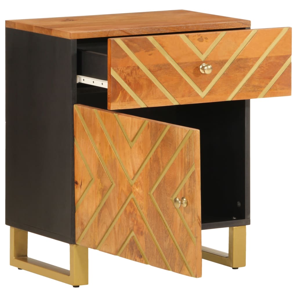 Nattbord Sengbord Tre heltre mangotre Brun og Svart 50x33x60 cm