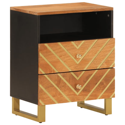 Nattbord Sengbord Tre heltre mangotre Brun og Svart 50x33x60 cm