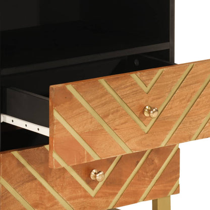 Nattbord Sengbord Tre heltre mangotre Brun og Svart 50x33x60 cm