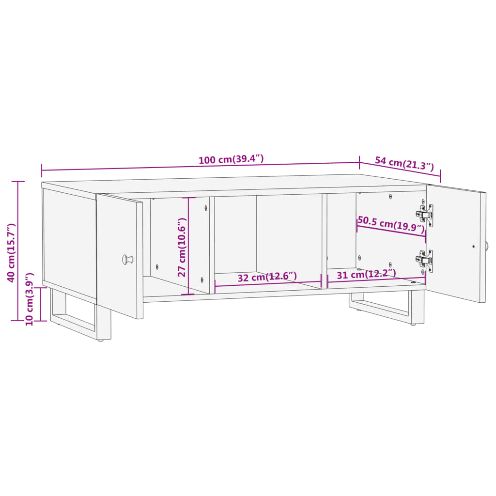Salongbord Sofabord Brun Svart Tre heltre furu 100x54x40 cm