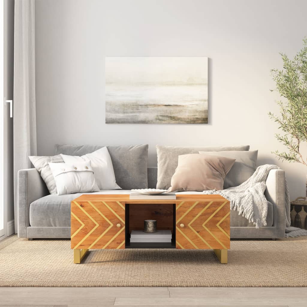 Salongbord Sofabord Brun Svart Tre heltre furu 100x54x40 cm