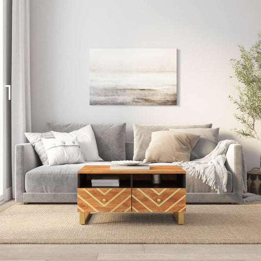 Salongbord Sofabord Brun Svart Tre heltre furu 80x54x40 cm