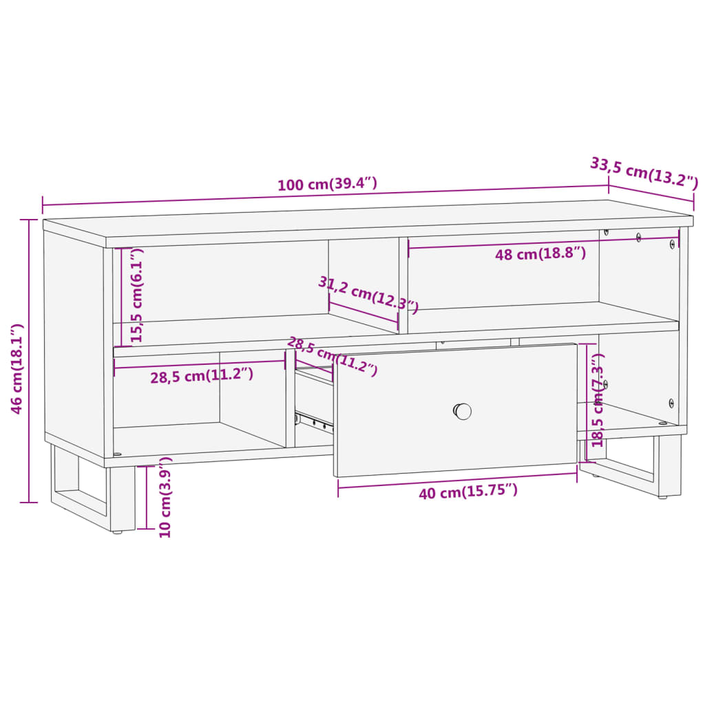 TV-Møbel Svart TV-benk Brun 100x33,5x46 cm heltre mango