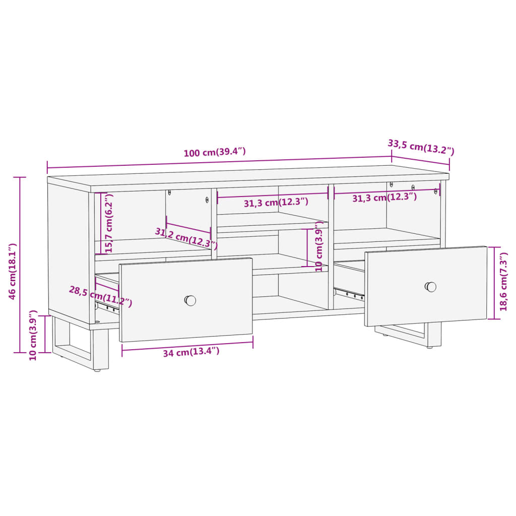 TV-Møbel Svart TV-benk Brun 100x33,5x46 cm heltre mango