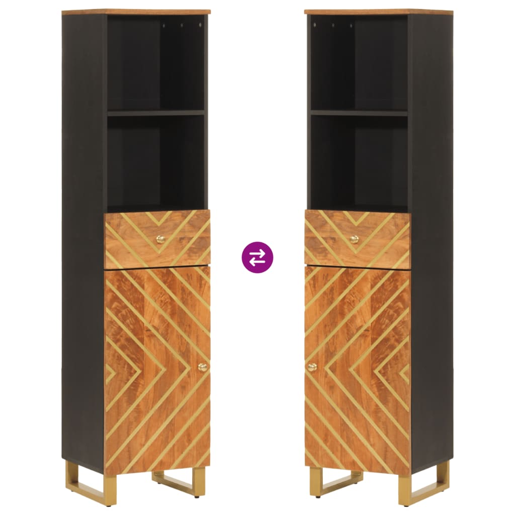 Baderomsskap Brun Svart 38x33,5x160 cm heltre mango