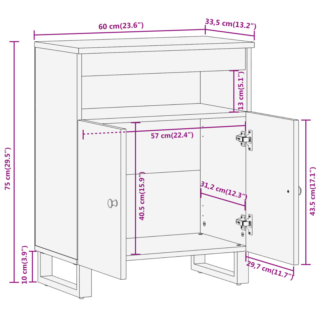 TV-Møbel Svart TV-benk Brun 60x33,5x75 cm heltre mango