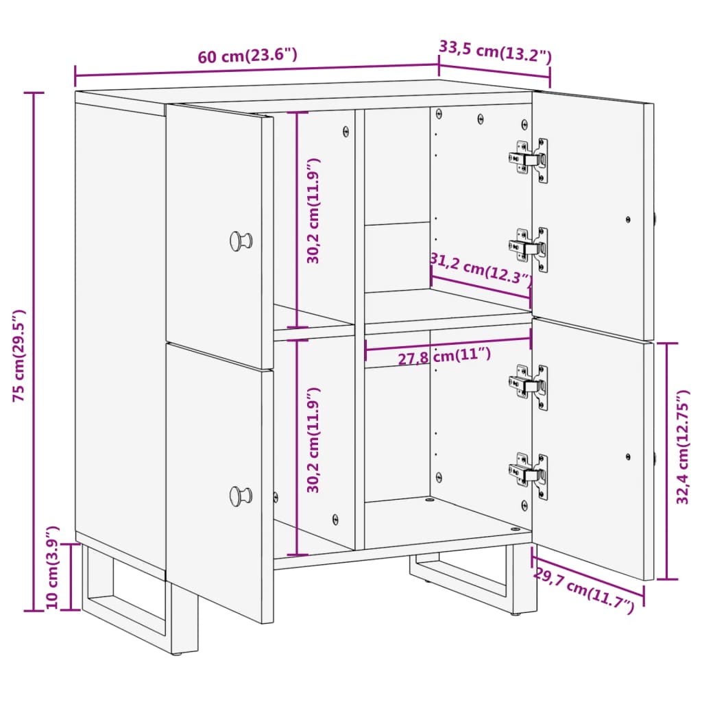 TV-Møbel Svart TV-benk Brun 60x33,5x75 cm heltre mango