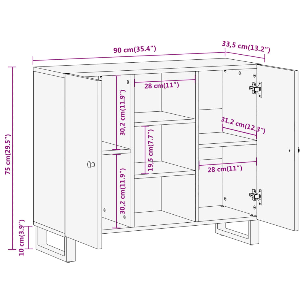 TV-Møbel Svart TV-benk Brun 90x33,5x75 cm heltre mango
