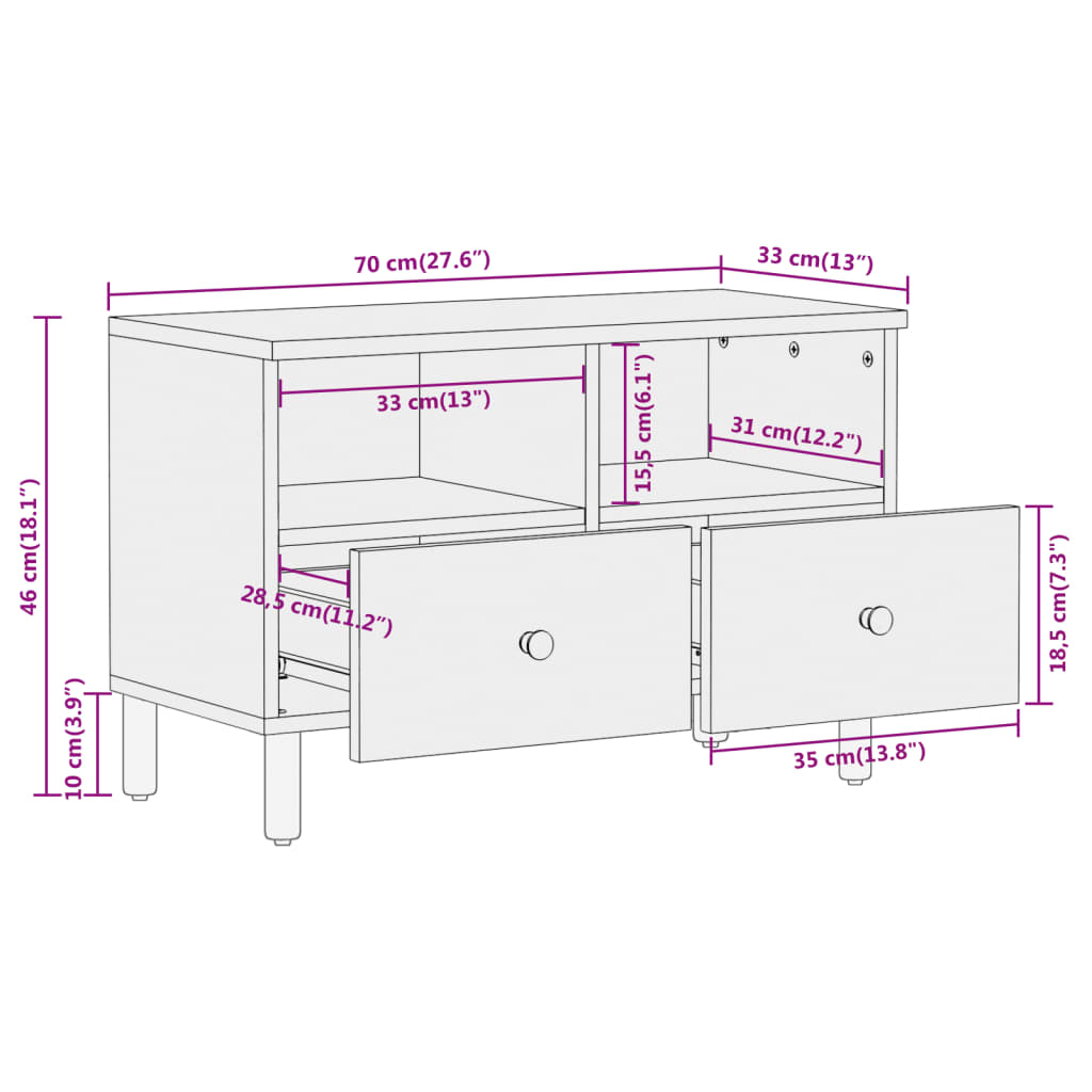 TV-Møbel Tre Tv-benk heltre mango 70x33x46 cm