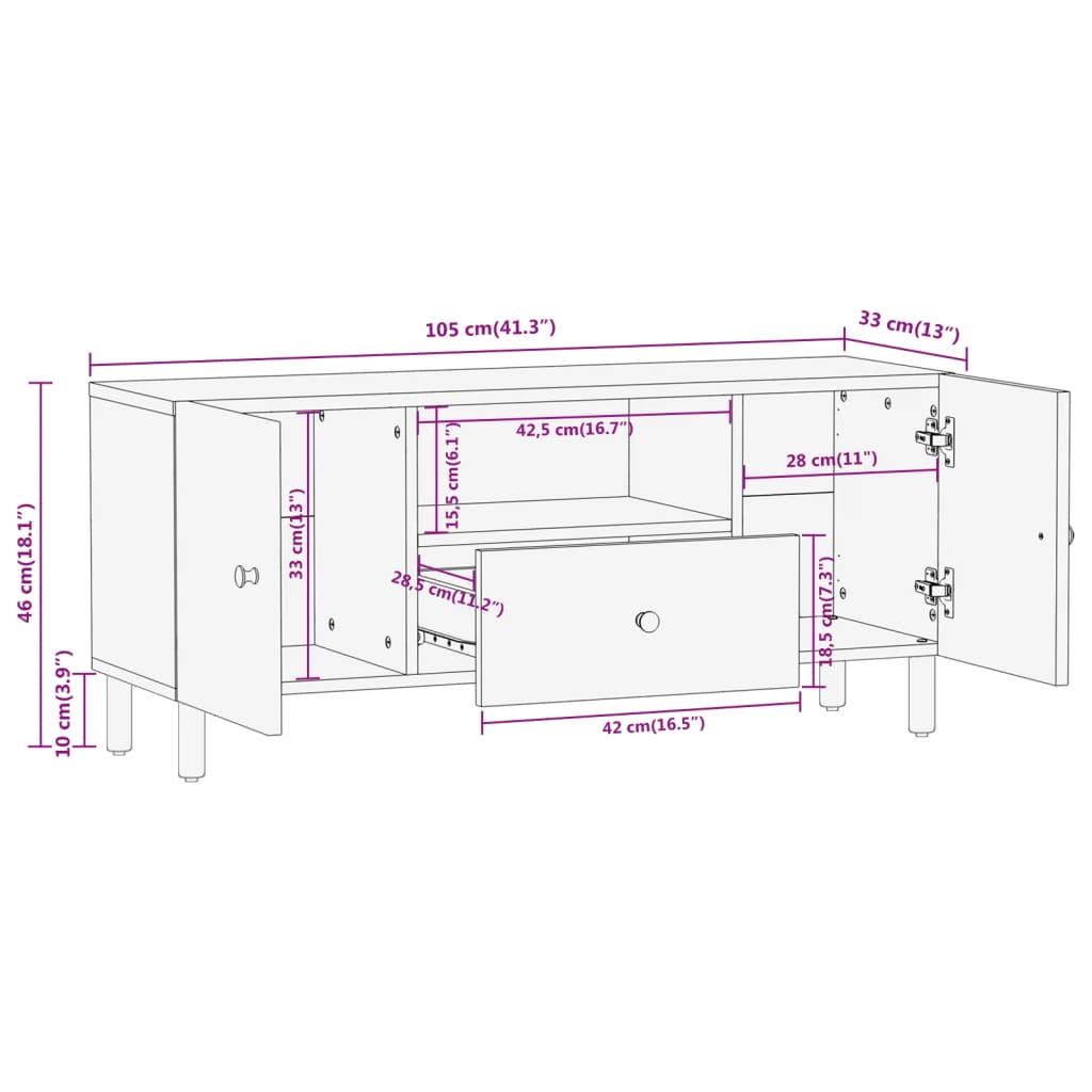 TV-Møbel Tre TV-benk heltre mango 105x33x46 cm