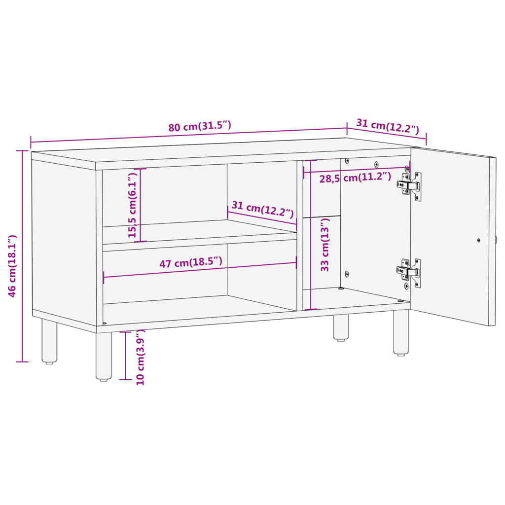 TV-Møbel Tre Tv-benk heltre mango 80x31x46 cm