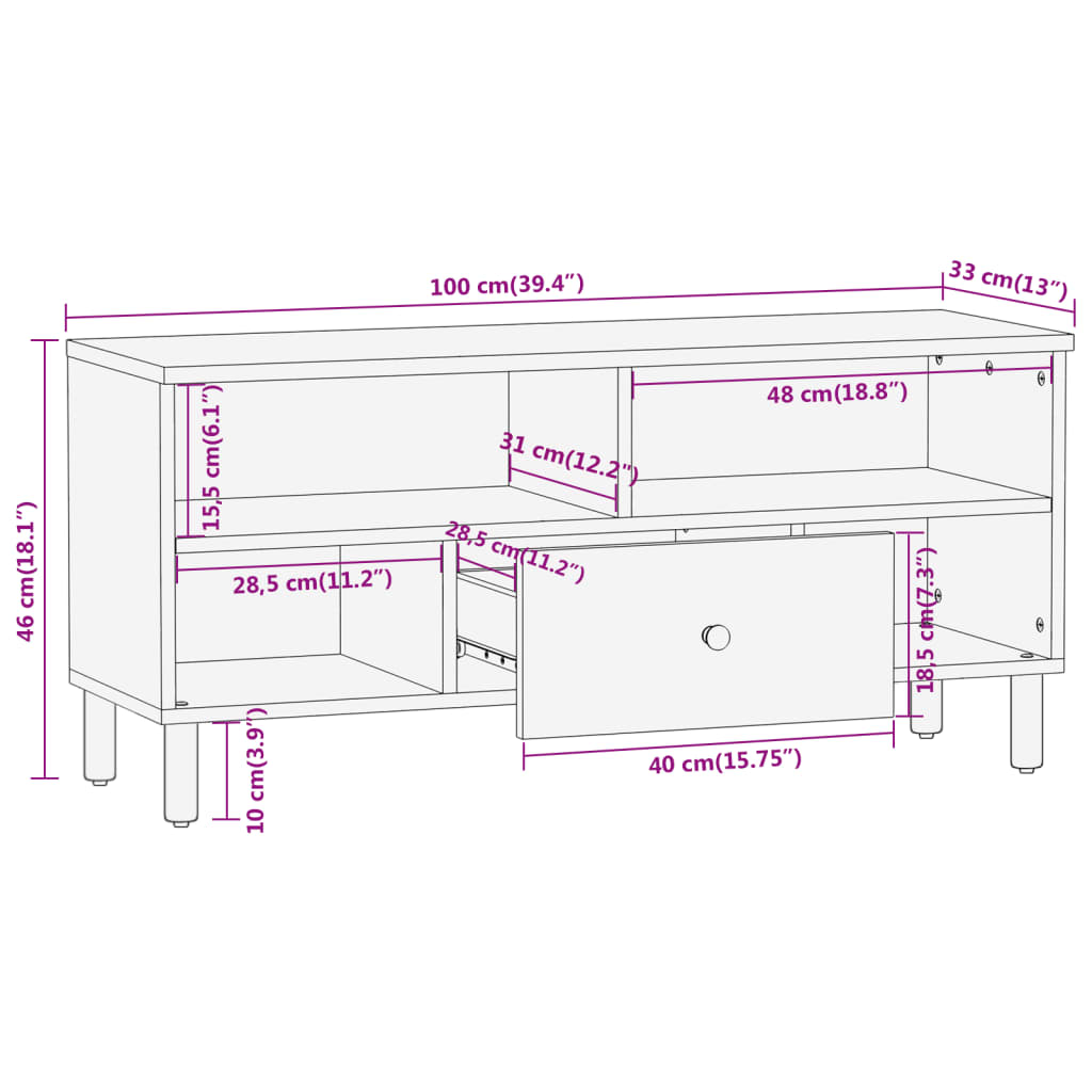 TV-Møbel Tre Tv-benk heltre mango 100x33x46 cm