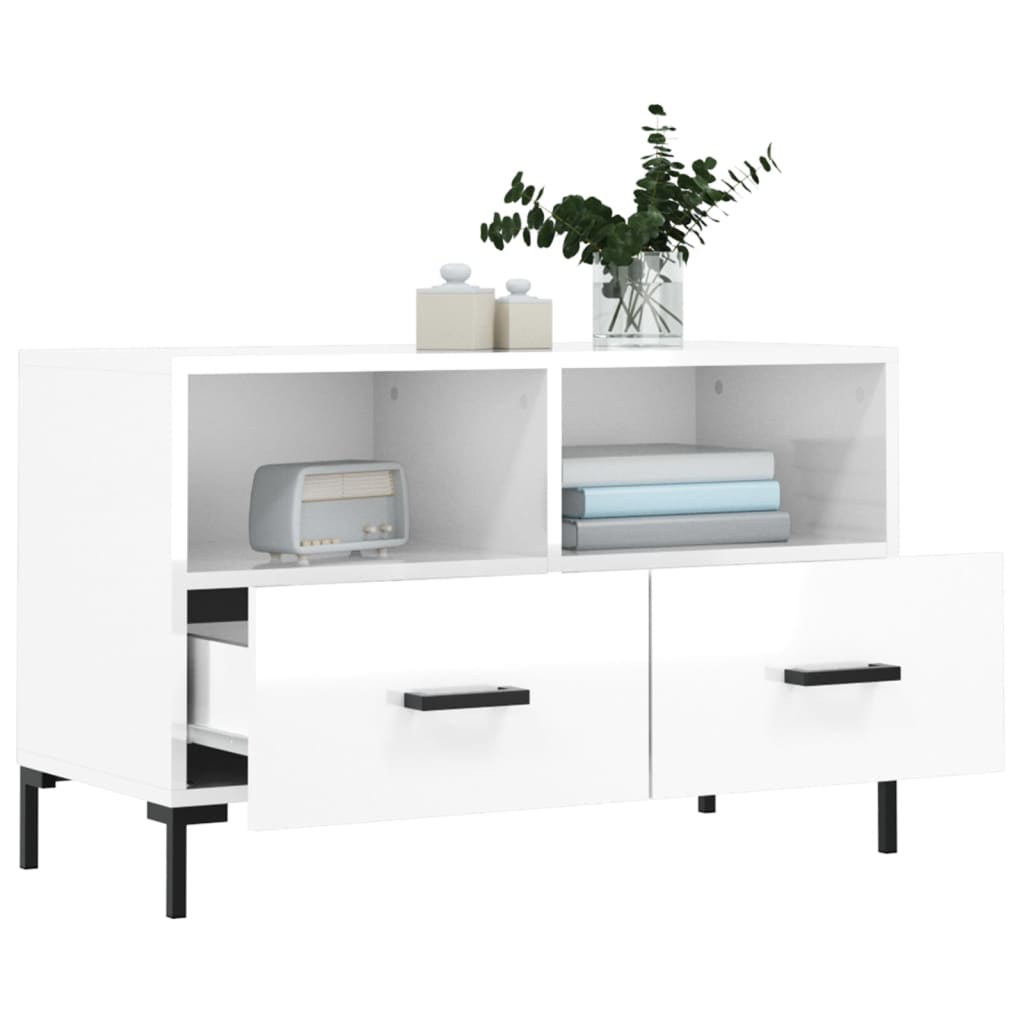 TV-Møbel Høyglans Hvit Tv-benk 80x36x50 cm