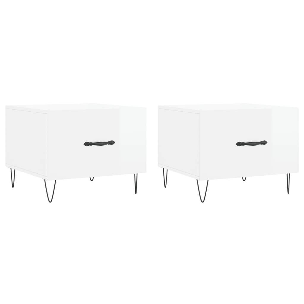 Sidebord Høyglans Hvit 2 stk 50x50x40 cm