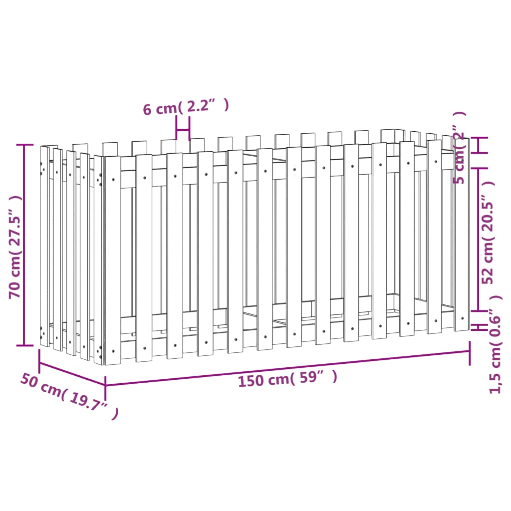 Utendørs Blomsterkasse Plantekasse Tre med gjerdedesign Svart 150x50x70 cm heltre furu