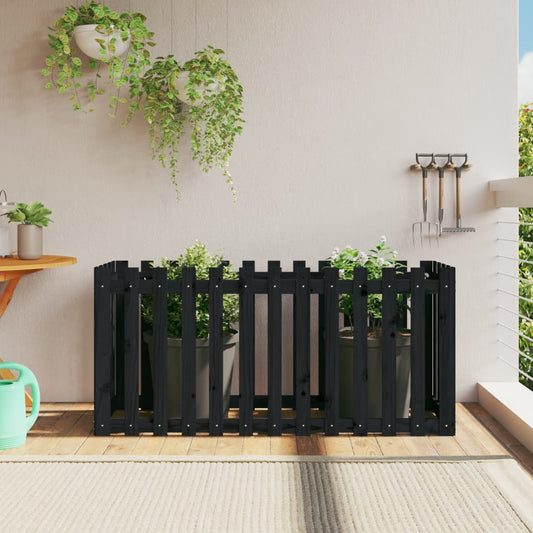 Utendørs Blomsterkasse Plantekasse Tre med gjerdedesign Svart 150x50x70 cm heltre furu