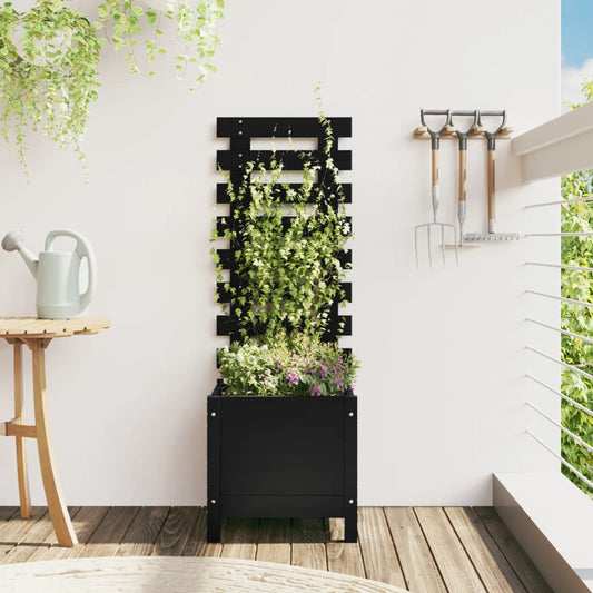 Utendørs Blomsterkasse Plantekasse Tre med stativ Svart 39x39,5x114 cm heltre furu