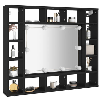 Baderomsspeil LED Speilskap Svart 91x15x76,5 cm