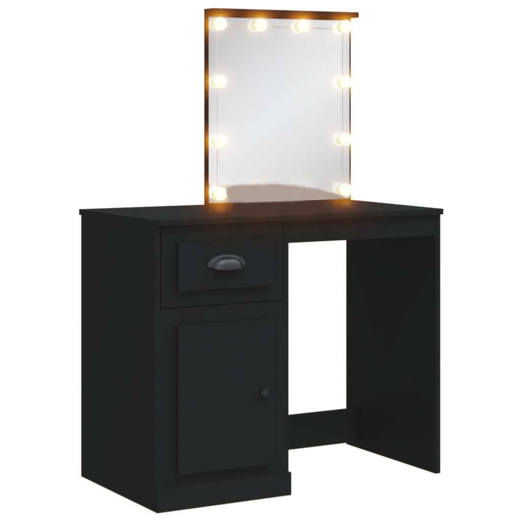 Sminkebord Svart LED 90x42x132,5 cm