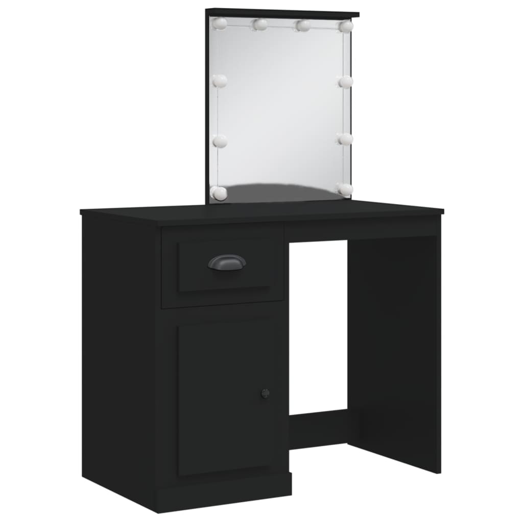 Sminkebord Svart LED 90x42x132,5 cm