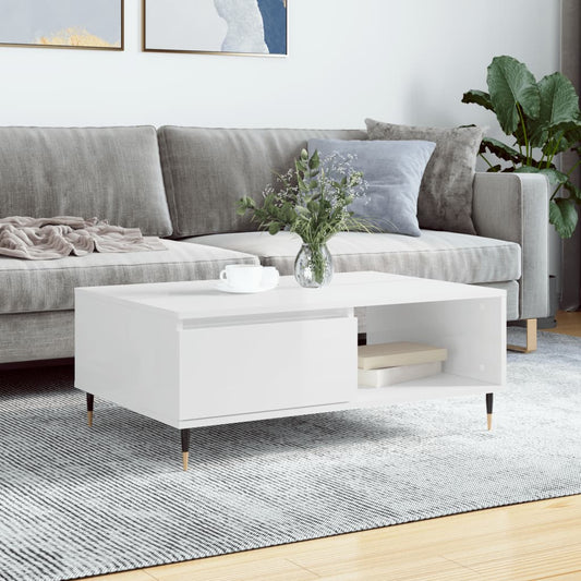 Salongbord Sofabord Høyglans Hvit 90x60x35 cm