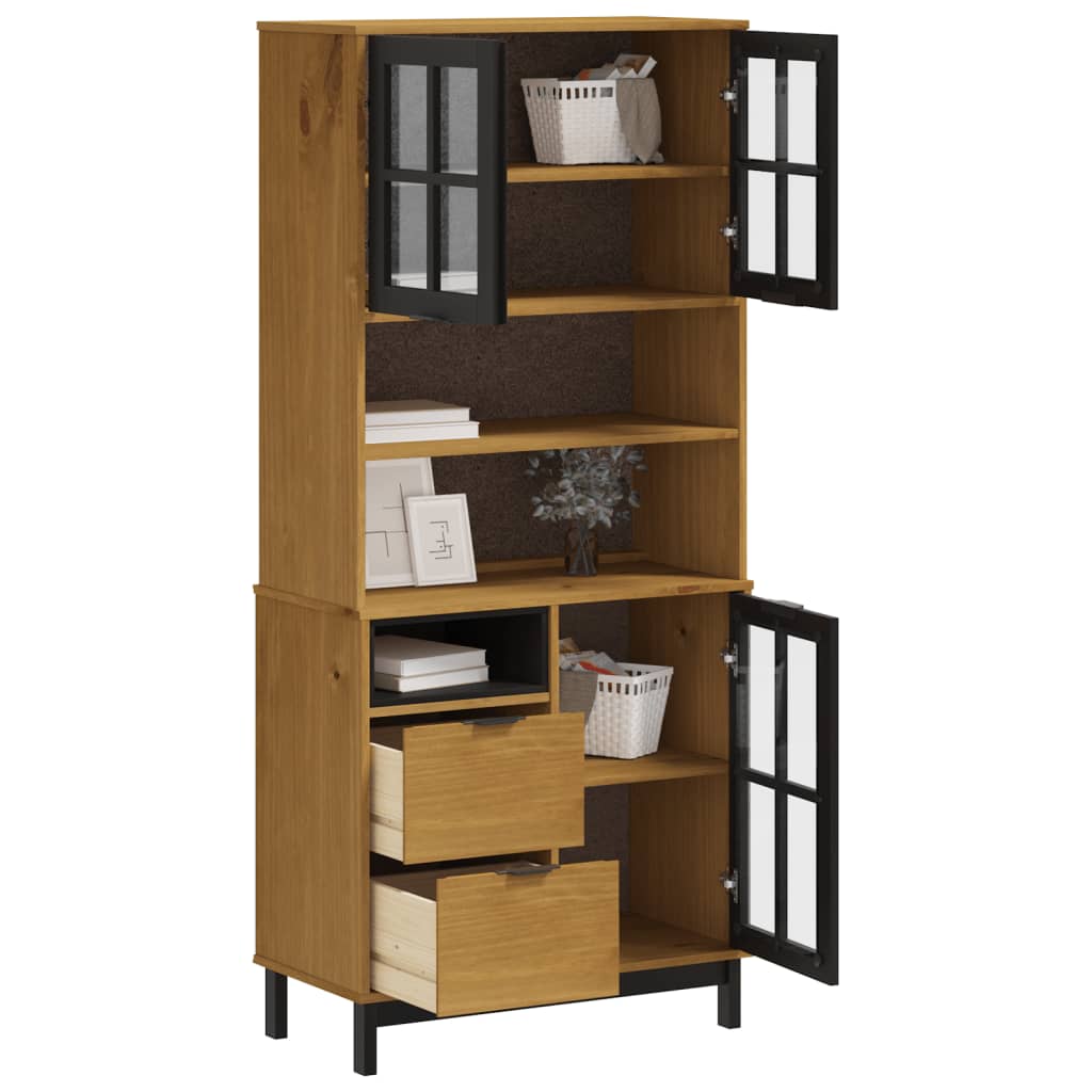 Skap Tre med glassdører FLAM 80x40x180 cm heltre furu