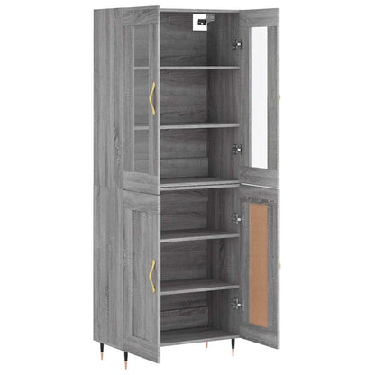 Highboard grå sonoma 69,5x34x180 cm konstruert tre
