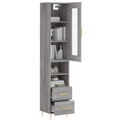 Highboard grå sonoma 34,5x34x180 cm konstruert tre