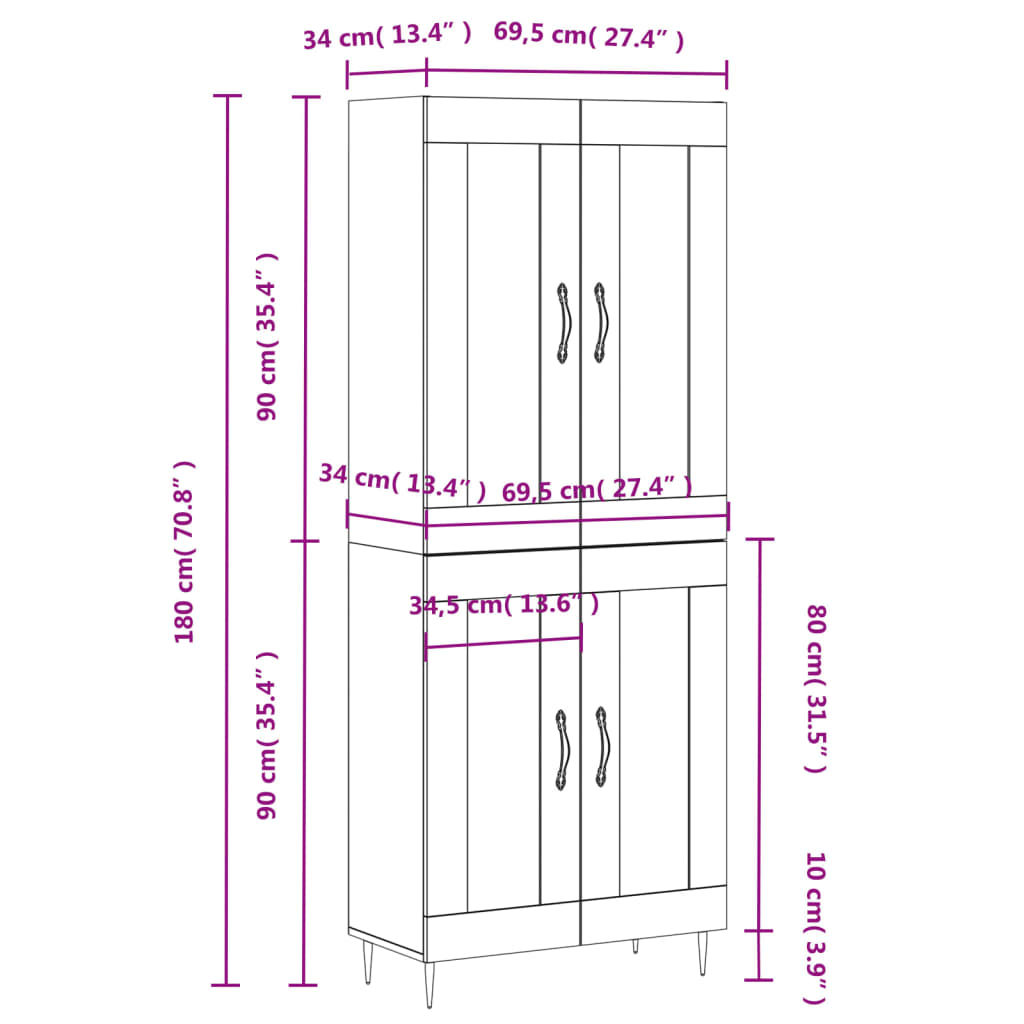 Skap Hvit 69,5x34x180 cm