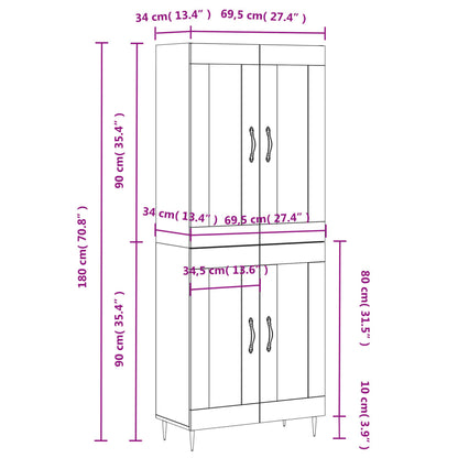 Skap Hvit 69,5x34x180 cm