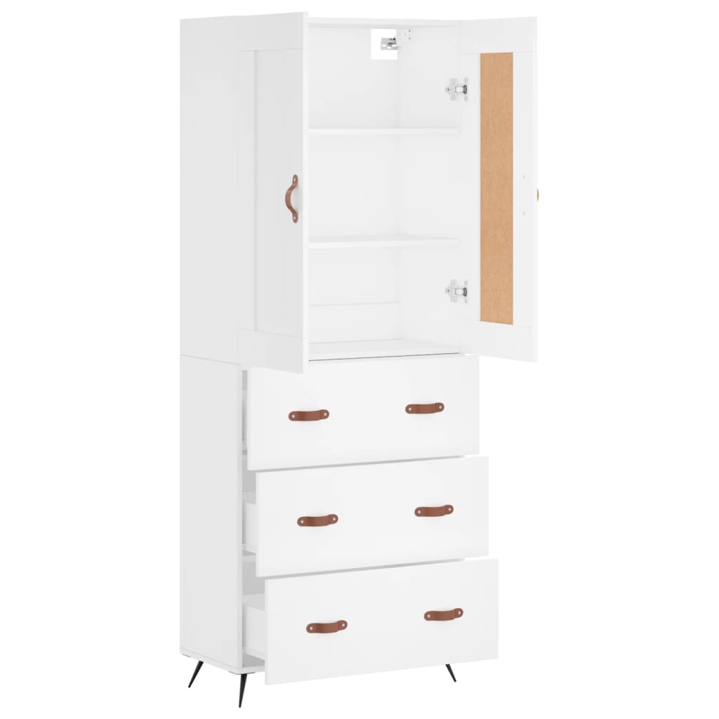 Highboard hvit 69,5x34x180 cm konstruert tre