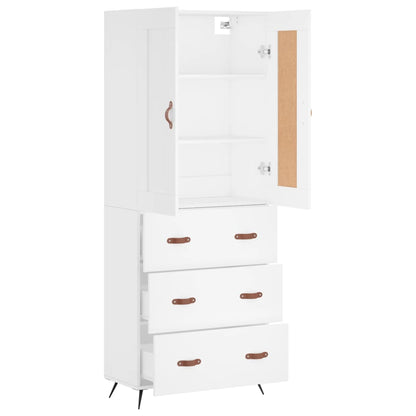 Highboard hvit 69,5x34x180 cm konstruert tre