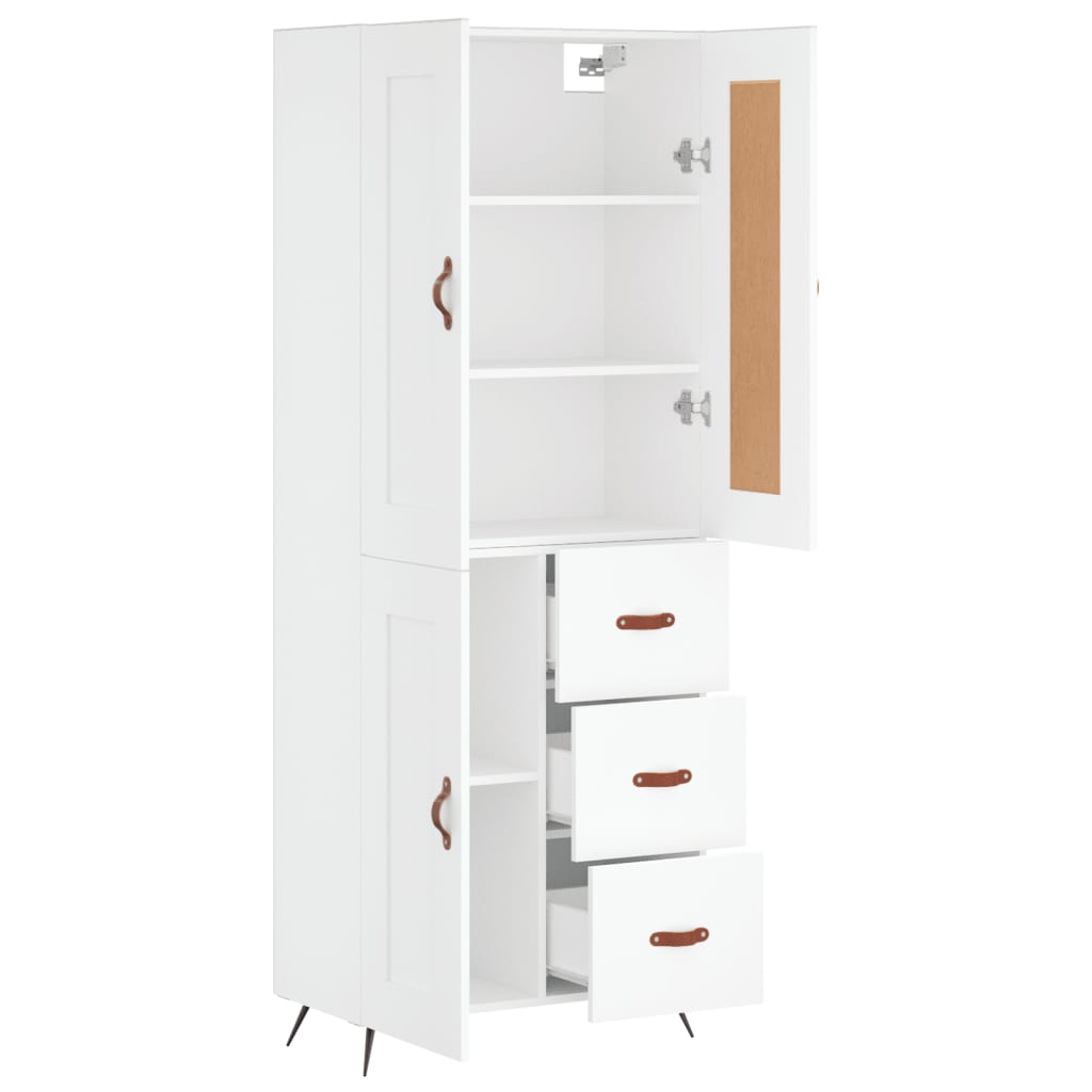 Highboard hvit 69,5x34x180 cm konstruert tre