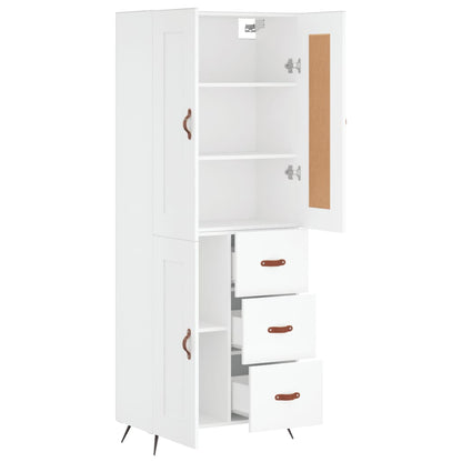 Highboard hvit 69,5x34x180 cm konstruert tre