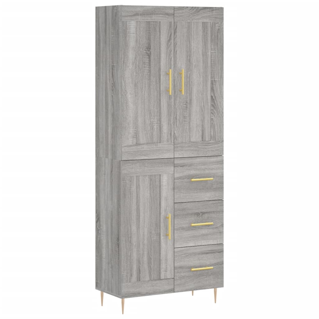Highboard grå sonoma 69,5x34x180 cm konstruert tre