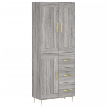 Highboard grå sonoma 69,5x34x180 cm konstruert tre