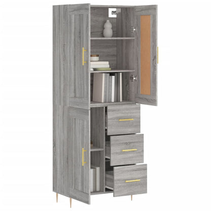 Highboard grå sonoma 69,5x34x180 cm konstruert tre
