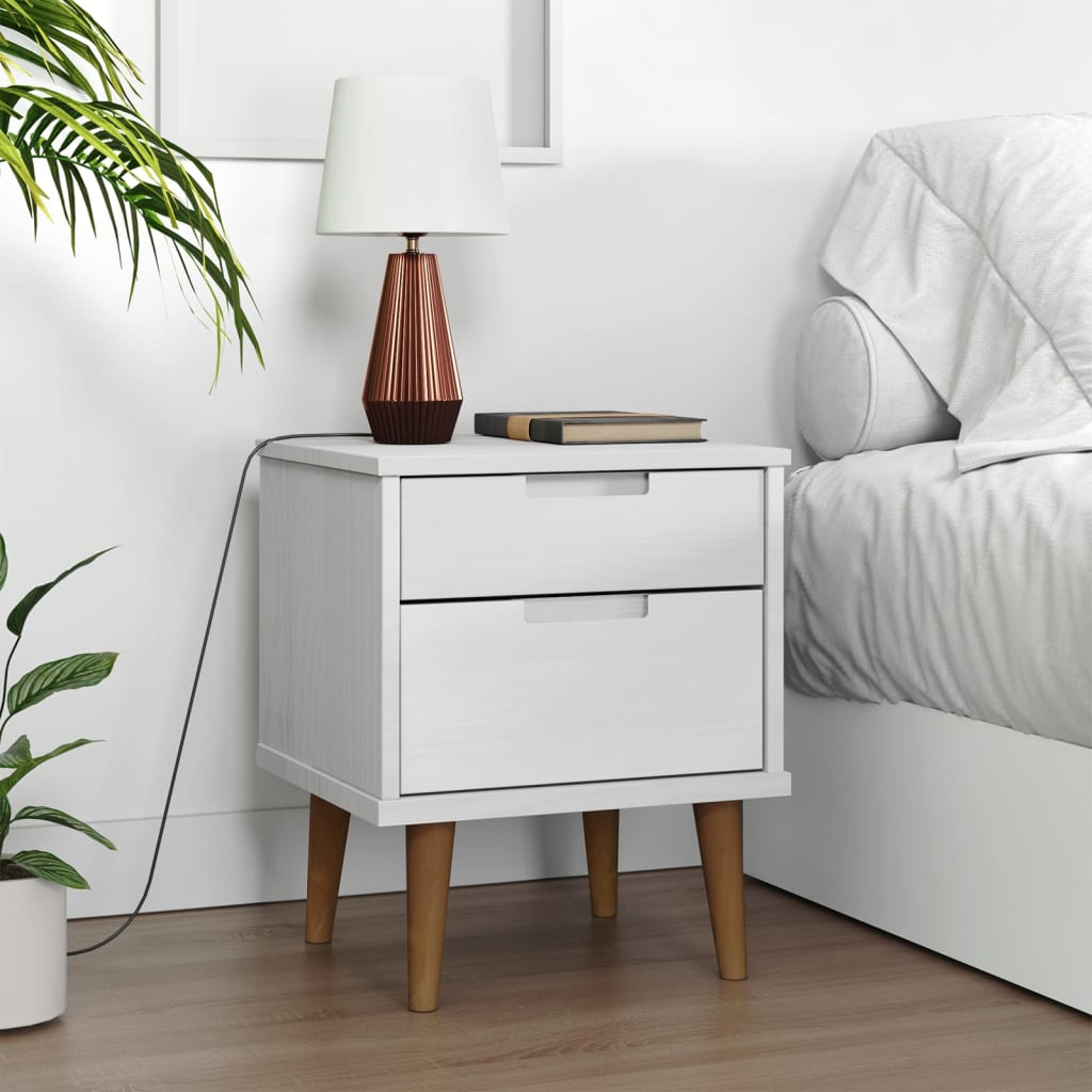 Nattbord Sengbord Hvit MOLDE 40x35x48 cm heltre furu