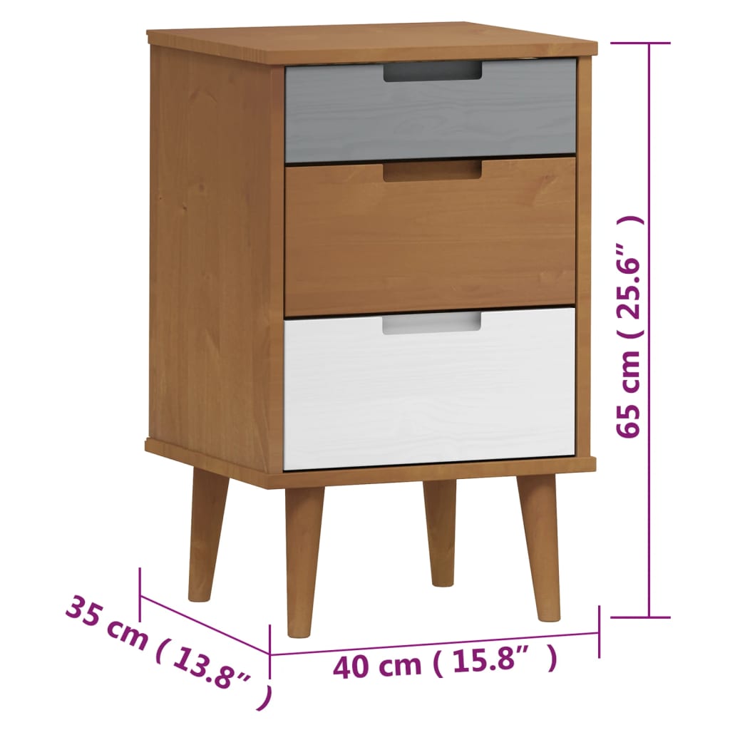 Nattbord Sengbord Brun MOLDE 40x35x65 cm heltre furu