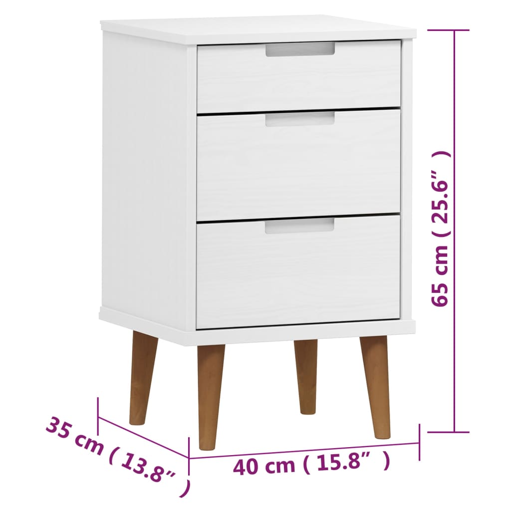 Nattbord Sengbord Hvit MOLDE 40x35x65 cm heltre furu