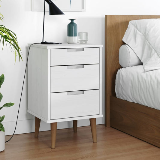 Nattbord Sengbord Hvit MOLDE 40x35x65 cm heltre furu