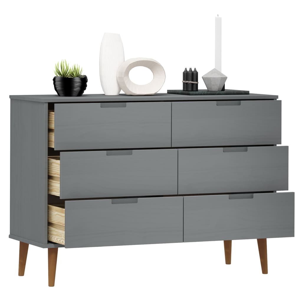Kommode Grå MOLDE 113x40x80 cm heltre furu