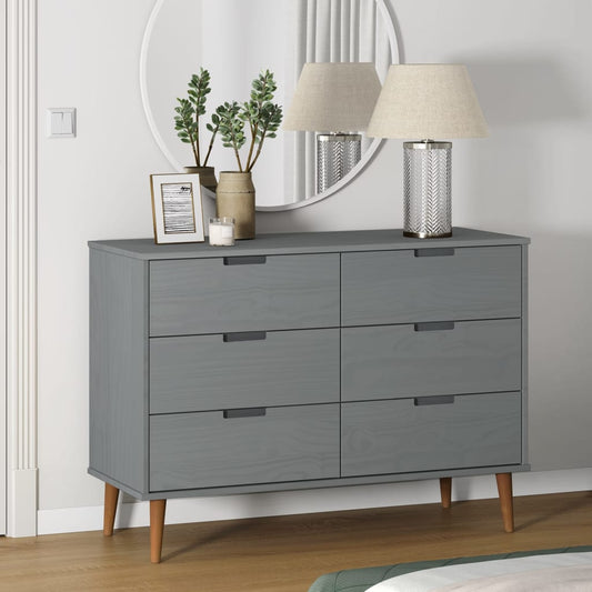 Kommode Grå MOLDE 113x40x80 cm heltre furu